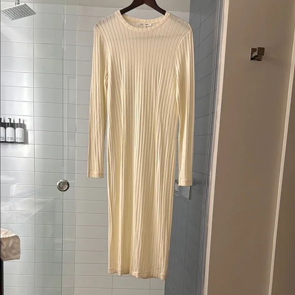 Samsoe Samsoe Jenari Ribbed Knit Eggnog Long Sleeve Sheath Dress Size Large - Picture 3 of 15